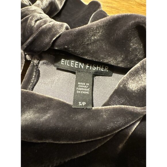 EILEEN FISHER Grey Velvet Mock Neck Tie Back Shift Dress Quiet Luxury Size Small - Picture 6 of 8